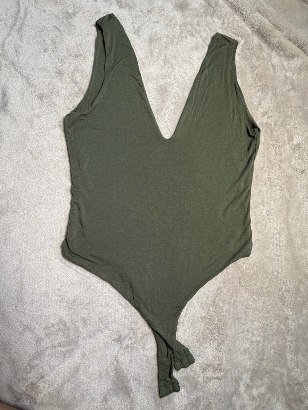 Lulus Basics Olive Green Plunge Bodysuit Made in USA